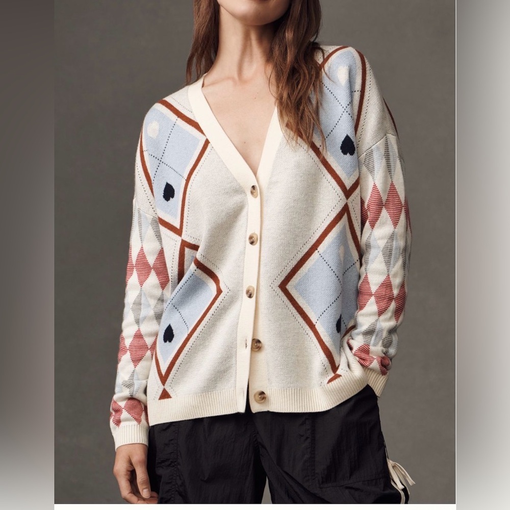 NWT Maeve By Anthropologie Argyle Hardware Cardigan Sweater SZ S